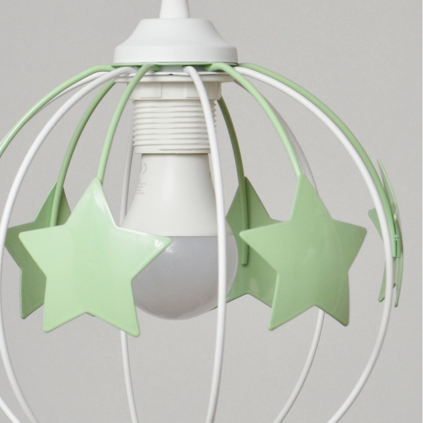Candeeiro suspenso de criança STARS 3xE27/15W/230V verde/branco
