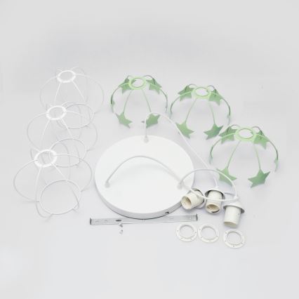 Candeeiro suspenso de criança STARS 3xE27/15W/230V verde/branco