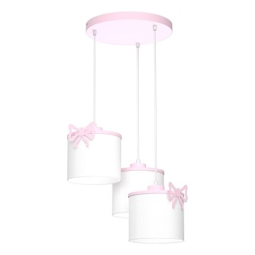 Candeeiro suspenso de criança SWEET 3xE27/15W/230V branco/rosa/borboleta