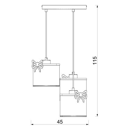 Candeeiro suspenso de criança SWEET 3xE27/15W/230V branco/rosa/borboleta
