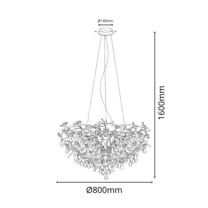 Candeeiro suspenso de cristal 13xG9/40W/230V cromado brilhante