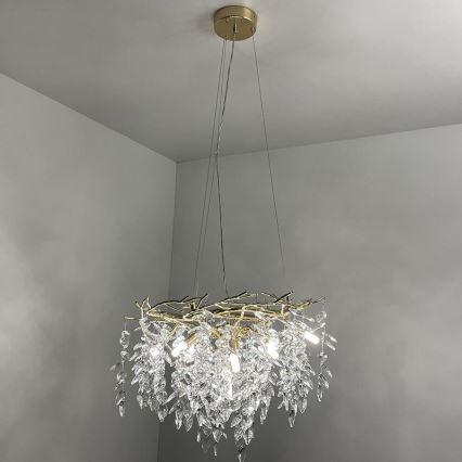 Candeeiro suspenso de cristal 9xG9/40W/230V dourado