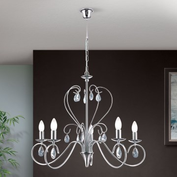 Candeeiro suspenso de cristal ALESSIA 5xE14/40W/230V cromado brilhante