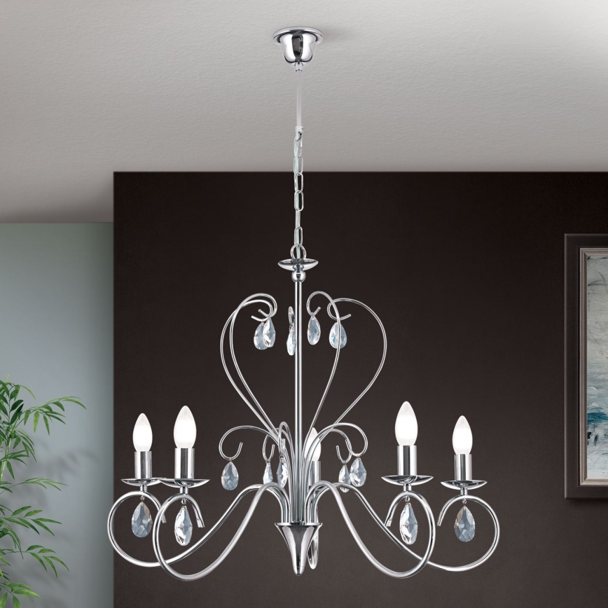 Candeeiro suspenso de cristal ALESSIA 5xE14/40W/230V cromado brilhante