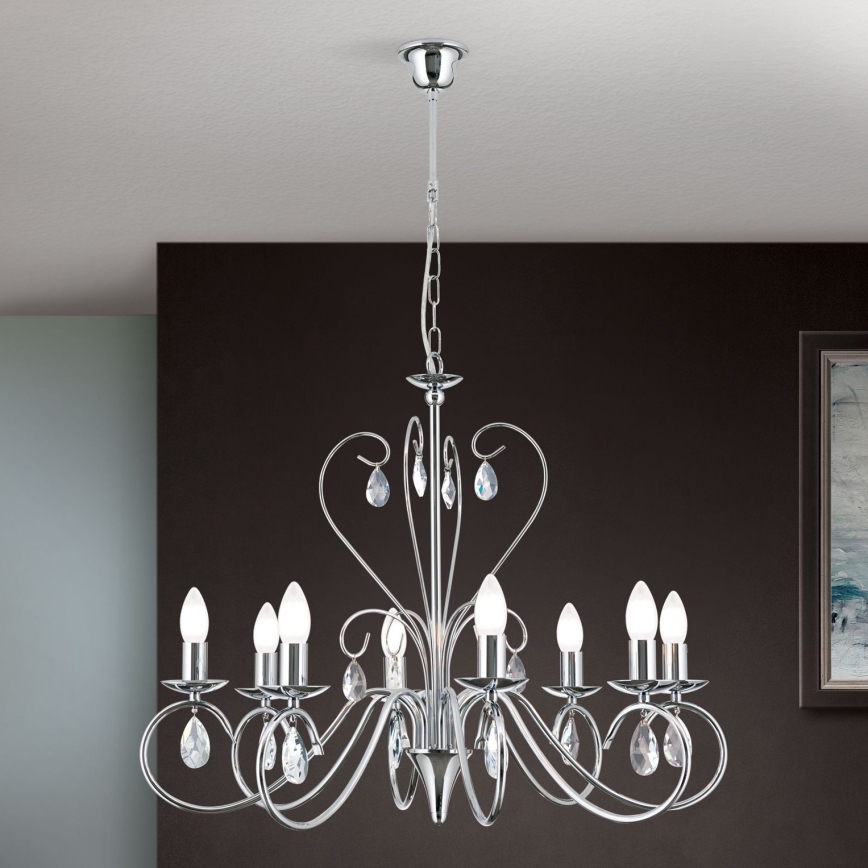 Candeeiro suspenso de cristal ALESSIA 8xE14/40W/230V cromado brilhante