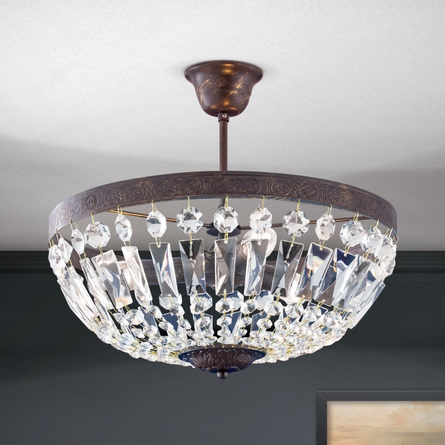 Candeeiro suspenso de cristal ARILA 3xE14/40W/230V diâmetro 40 cm castanho/pátina