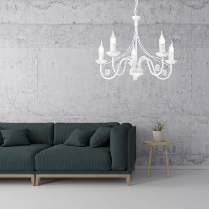 Candeeiro suspenso DONATO 5xE14/40W/230V branco