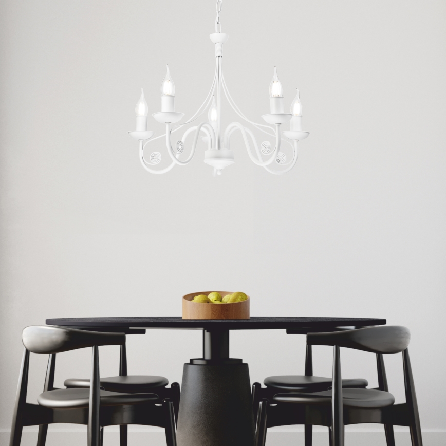 Candeeiro suspenso DONATO 5xE14/40W/230V branco