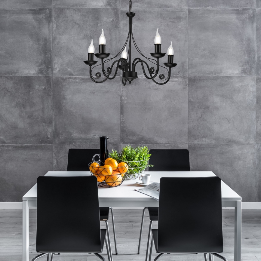Candeeiro suspenso DONATO 5xE14/40W/230V preto