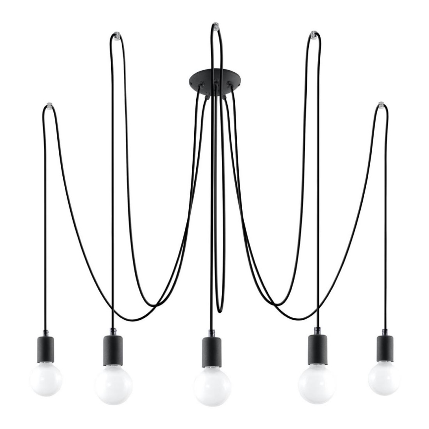 Candeeiro suspenso EDISON 5 5xE27/60W/230V aranha preto