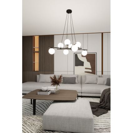 Candeeiro suspenso ESSA 8xE14/10W/230V preto/branco