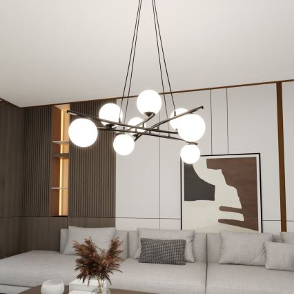 Candeeiro suspenso ESSA 8xE14/10W/230V preto/branco
