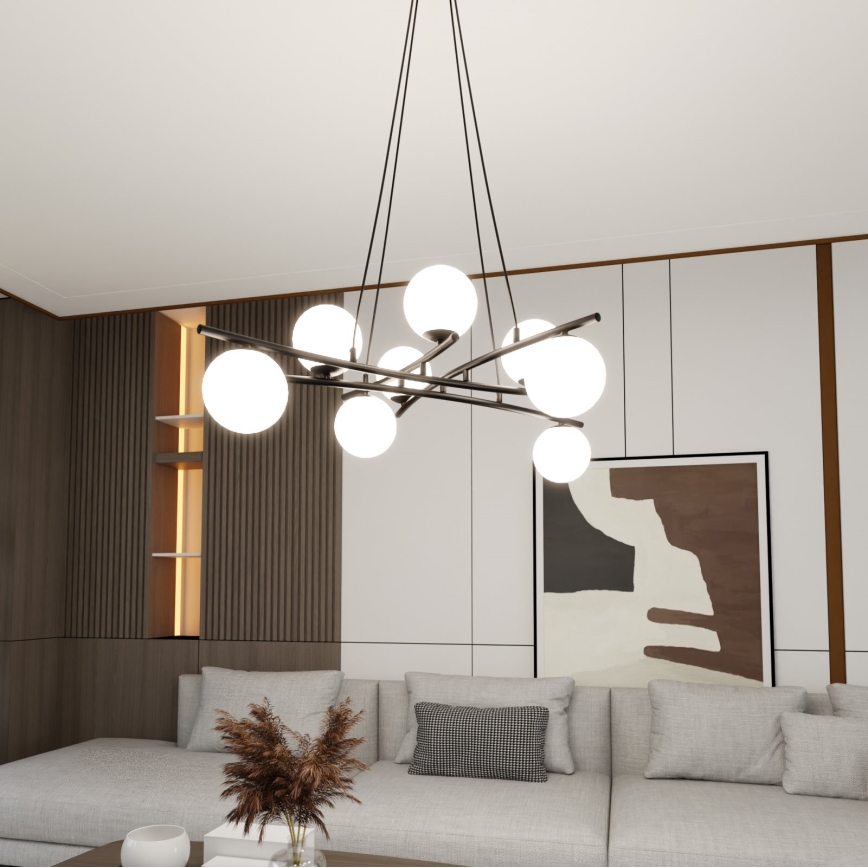 Candeeiro suspenso ESSA 8xE14/10W/230V preto/branco