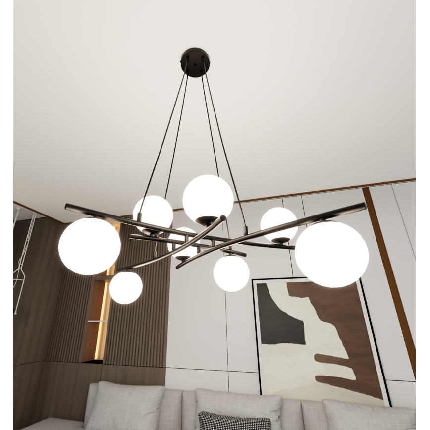 Candeeiro suspenso ESSA 8xE14/10W/230V preto/branco