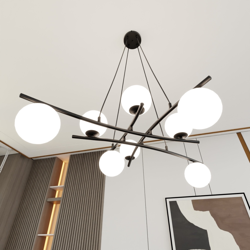 Candeeiro suspenso ESSA 8xE14/10W/230V preto/branco