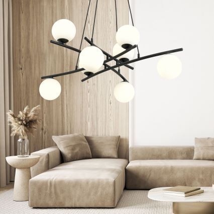 Candeeiro suspenso ESSA 8xE14/10W/230V preto/branco