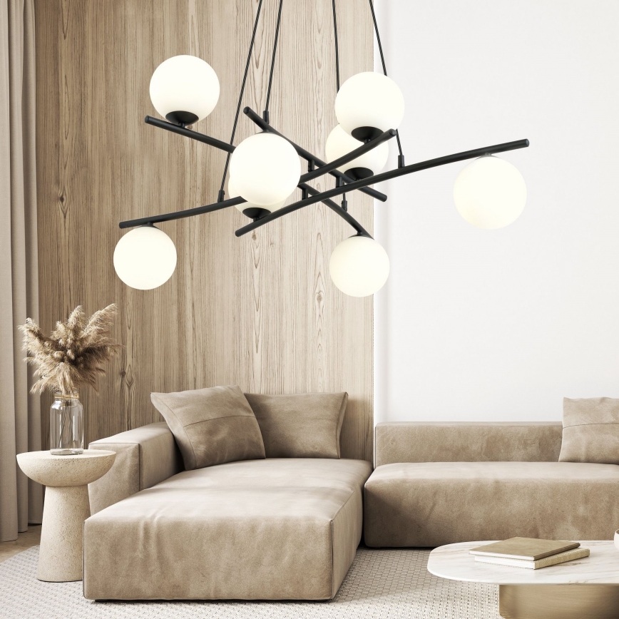 Candeeiro suspenso ESSA 8xE14/10W/230V preto/branco
