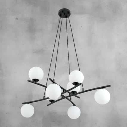 Candeeiro suspenso ESSA 8xE14/10W/230V preto/branco