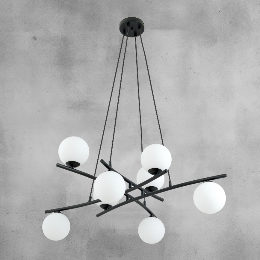 Candeeiro suspenso ESSA 8xE14/10W/230V preto/branco