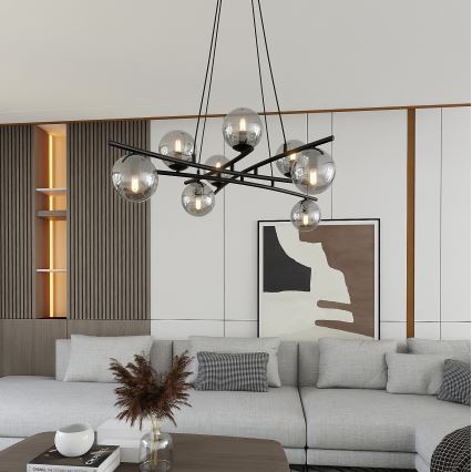 Candeeiro suspenso ESSA 8xE14/10W/230V preto/fumado