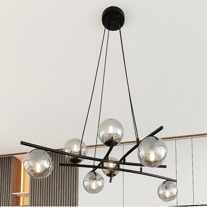 Candeeiro suspenso ESSA 8xE14/10W/230V preto/fumado
