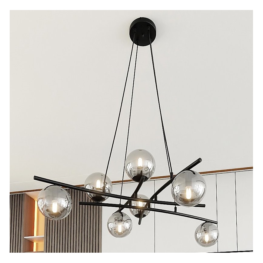Candeeiro suspenso ESSA 8xE14/10W/230V preto/fumado