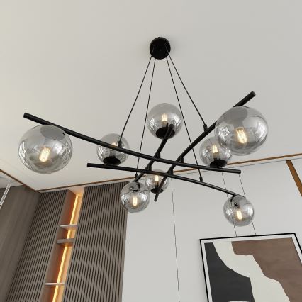 Candeeiro suspenso ESSA 8xE14/10W/230V preto/fumado