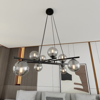 Candeeiro suspenso ESSA 8xE14/10W/230V preto/fumado