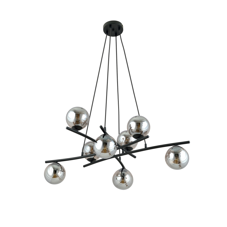Candeeiro suspenso ESSA 8xE14/10W/230V preto/fumado