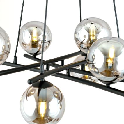 Candeeiro suspenso ESSA 8xE14/10W/230V preto/fumado