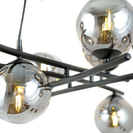 Candeeiro suspenso ESSA 8xE14/10W/230V preto/fumado