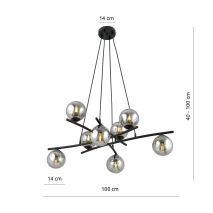 Candeeiro suspenso ESSA 8xE14/10W/230V preto/fumado