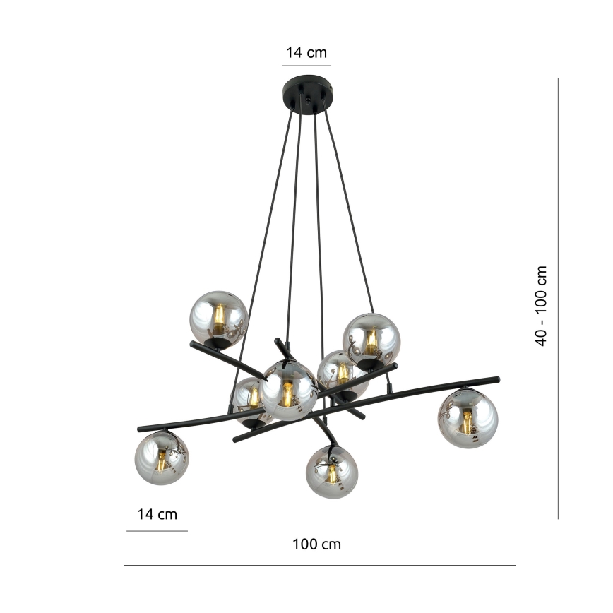 Candeeiro suspenso ESSA 8xE14/10W/230V preto/fumado