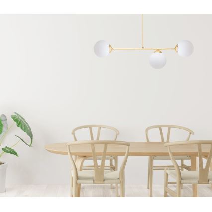 Candeeiro suspenso FIRA 3xE27/60W/230V dourado