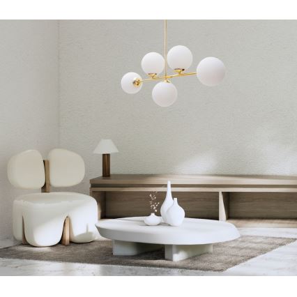 Candeeiro suspenso FIRA 5xE27/60W/230V dourado