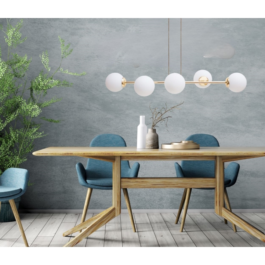 Candeeiro suspenso FIRA 5xE27/60W/230V dourado