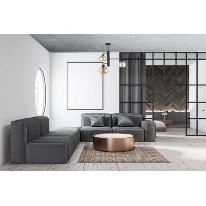 Candeeiro suspenso FLEX 3xE27/60W/230V preto/fumado bege