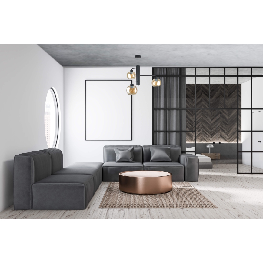 Candeeiro suspenso FLEX 3xE27/60W/230V preto/fumado bege