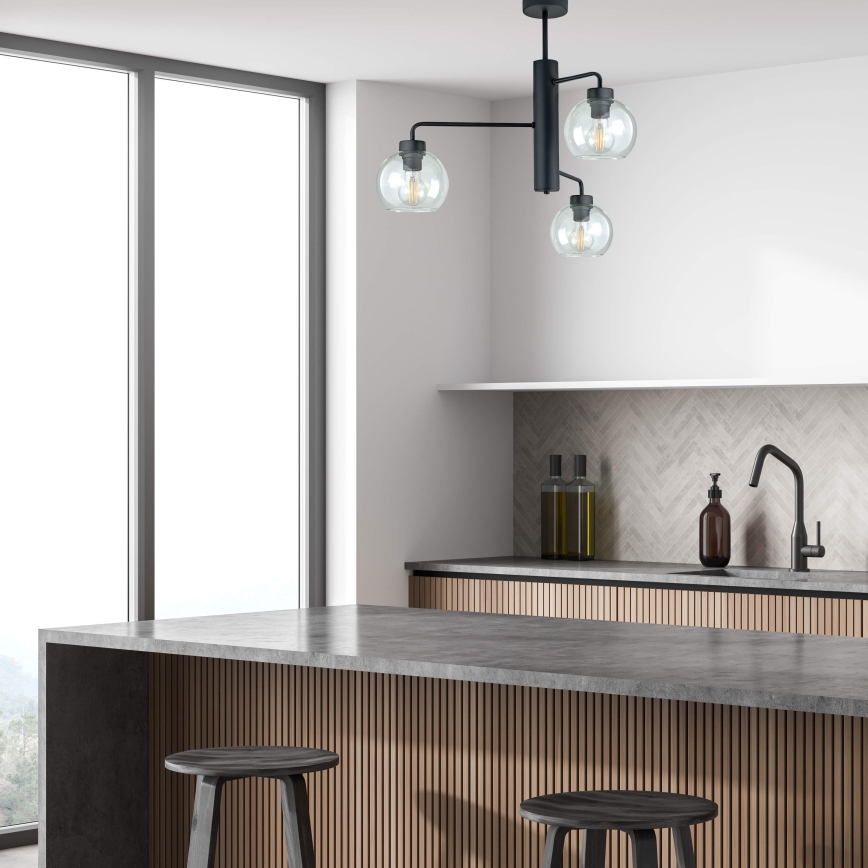 Candeeiro suspenso FLEX 3xE27/60W/230V preto/transparente