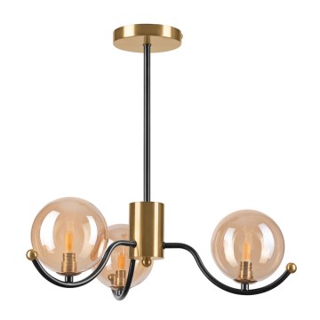 Candeeiro suspenso GEORGIA 3xE14/5W/230V dourado/fumado bege