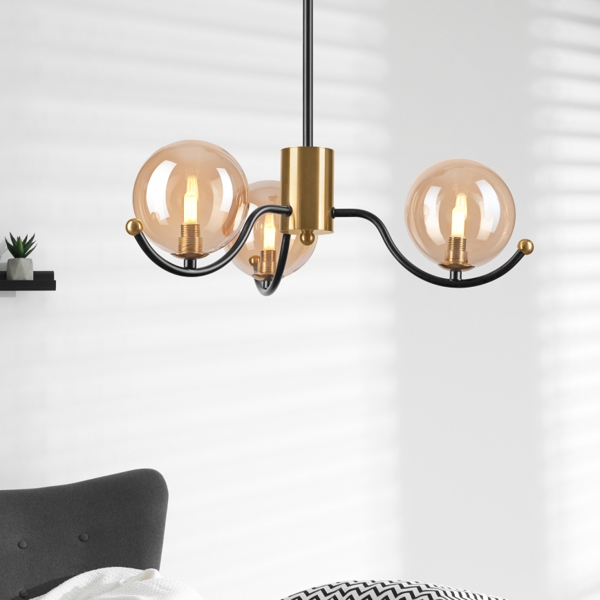 Candeeiro suspenso GEORGIA 3xE14/5W/230V dourado/fumado bege