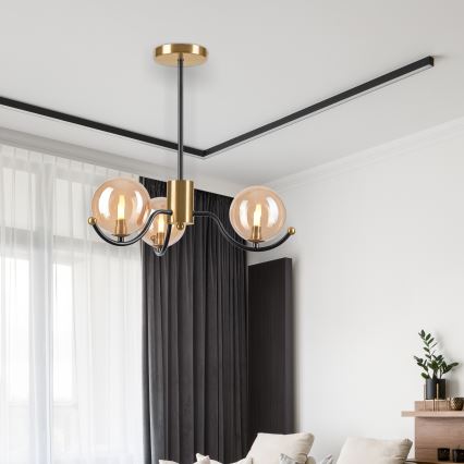 Candeeiro suspenso GEORGIA 3xE14/5W/230V dourado/fumado bege