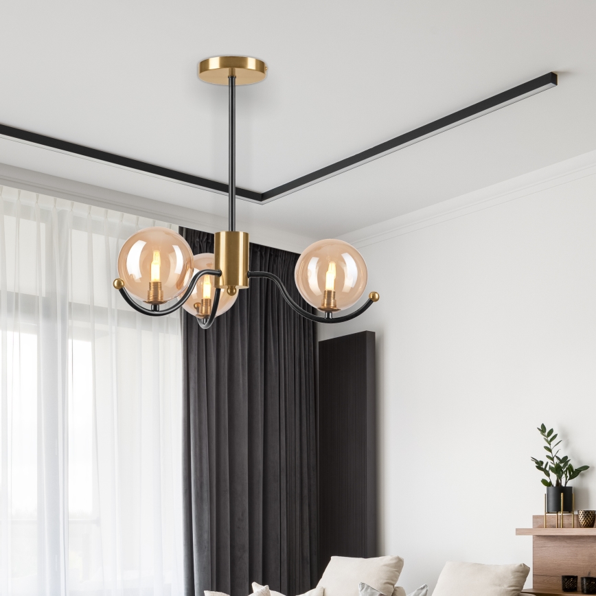 Candeeiro suspenso GEORGIA 3xE14/5W/230V dourado/fumado bege