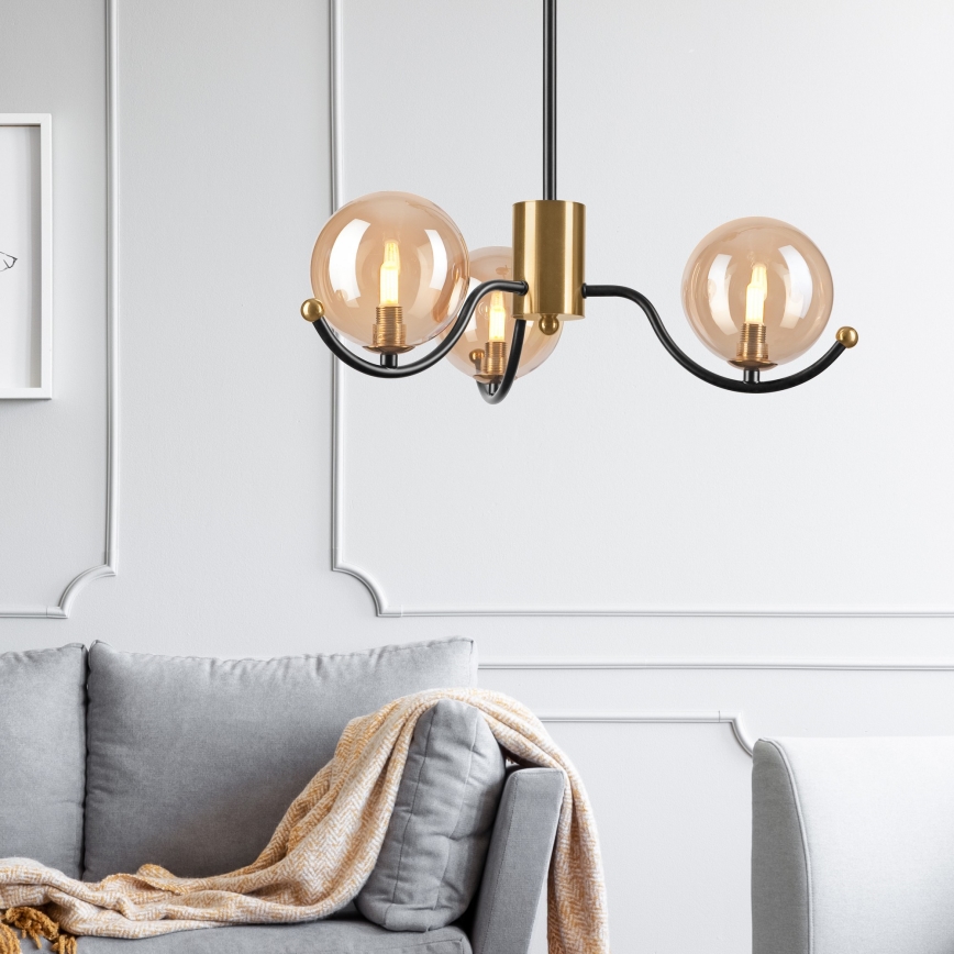 Candeeiro suspenso GEORGIA 3xE14/5W/230V dourado/fumado bege