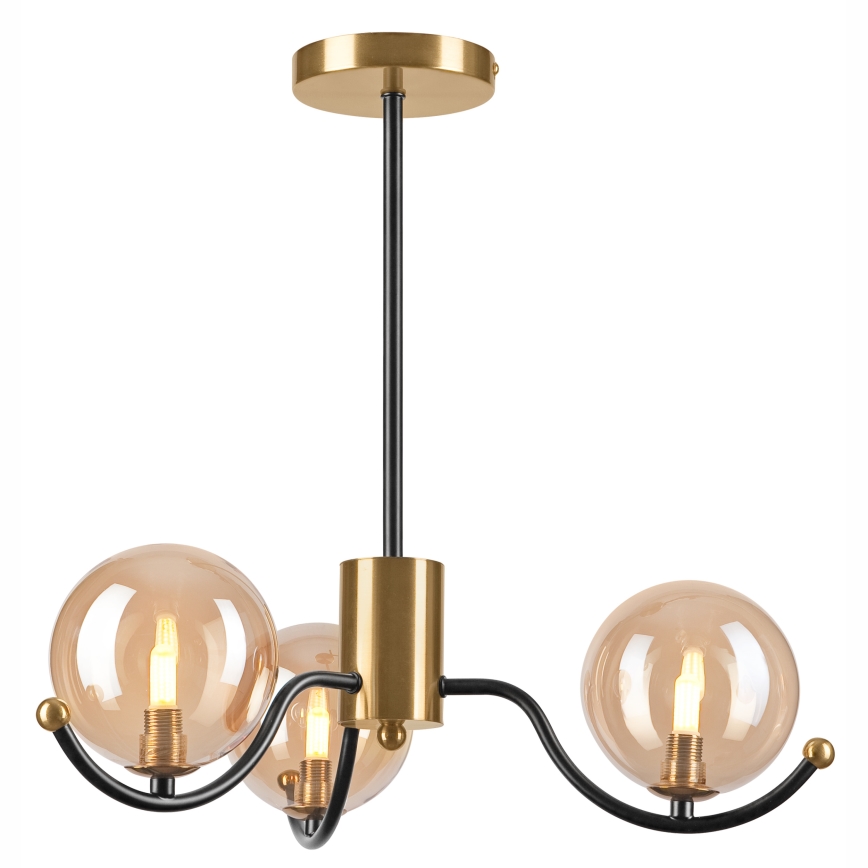 Candeeiro suspenso GEORGIA 3xE14/5W/230V dourado/fumado bege