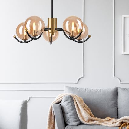 Candeeiro suspenso GEORGIA 5xG9/5W/230V dourado/fumado bege