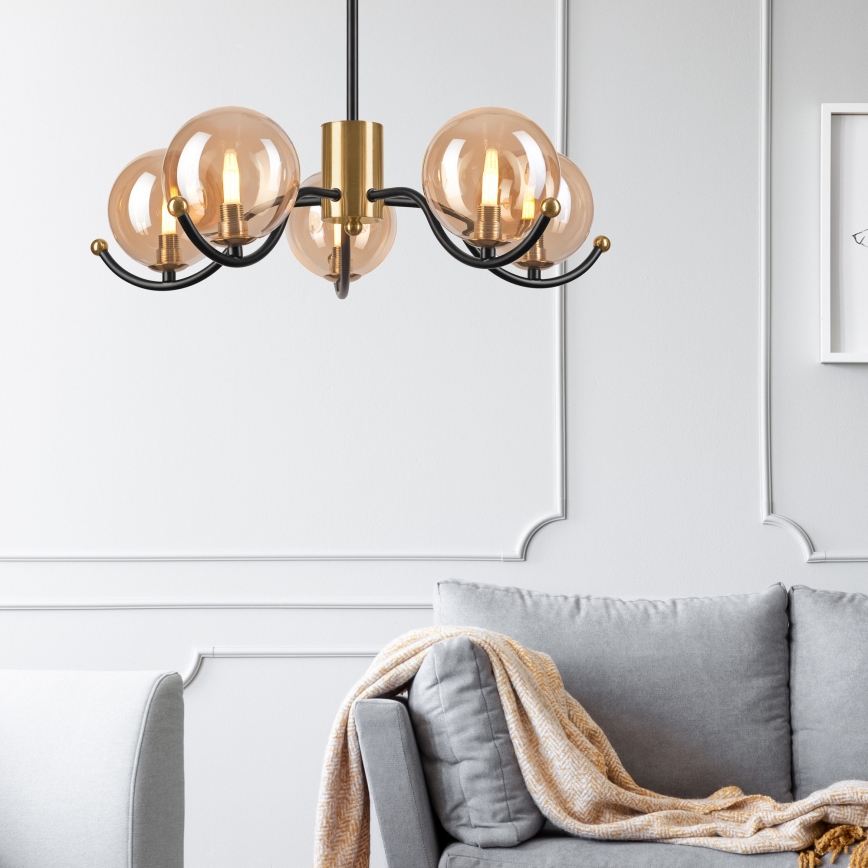 Candeeiro suspenso GEORGIA 5xG9/5W/230V dourado/fumado bege