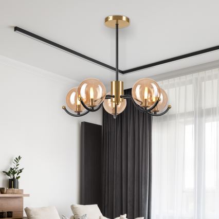 Candeeiro suspenso GEORGIA 5xG9/5W/230V dourado/fumado bege