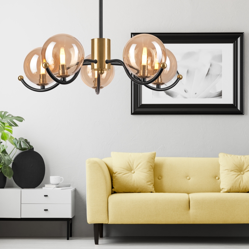 Candeeiro suspenso GEORGIA 5xG9/5W/230V dourado/fumado bege