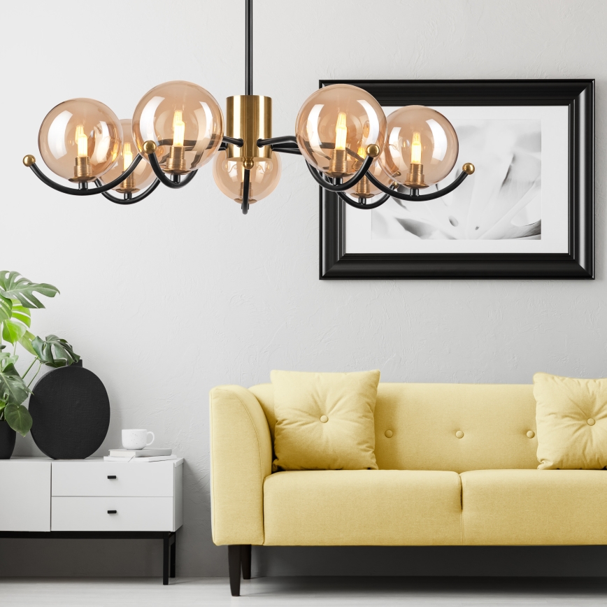 Candeeiro suspenso GEORGIA 7xE14/5W/230V dourado/fumado bege